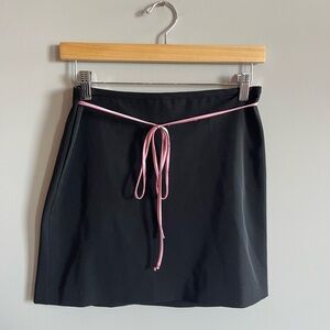 Y2K Black Mini Skirt with Pink Ribbon